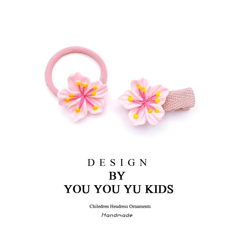 儿童粉色花朵发夹发绳2025新款女童樱花发卡女孩前额刘海碎发卡子