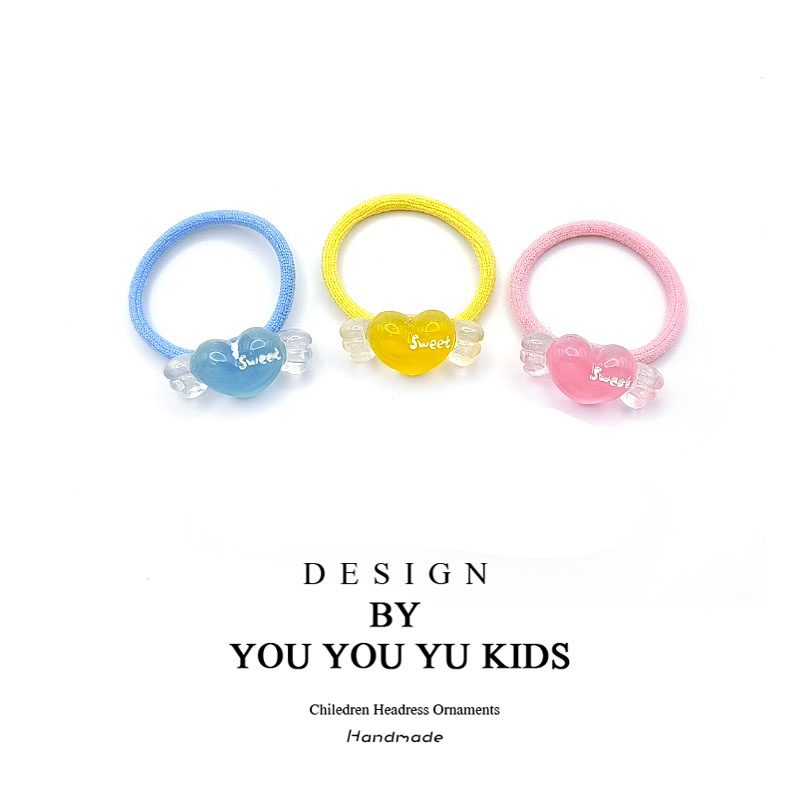 儿童半透糖果色爱心翅膀女童丸子头发绳发圈小女孩不伤发头绳发饰