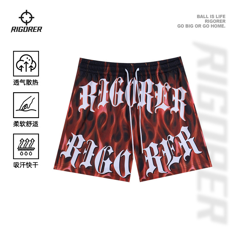 准者火焰篮球短裤2026春夏新款男美式印花运动短裤四分透气休闲裤