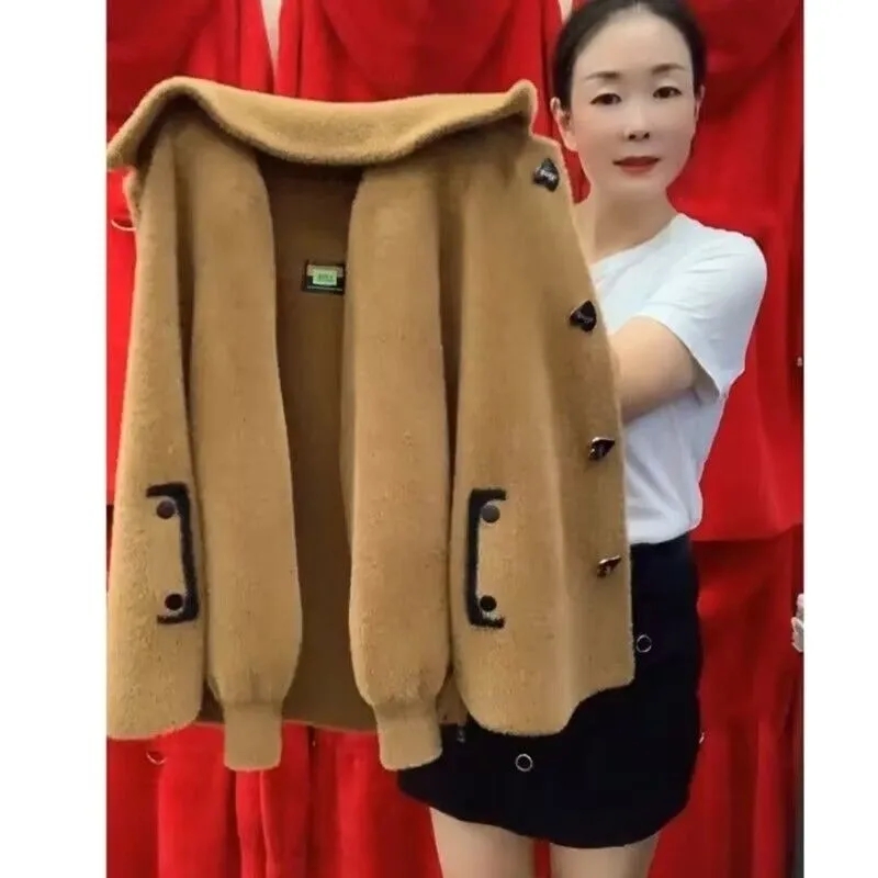 水貂绒短款外套女妈妈装开衫
