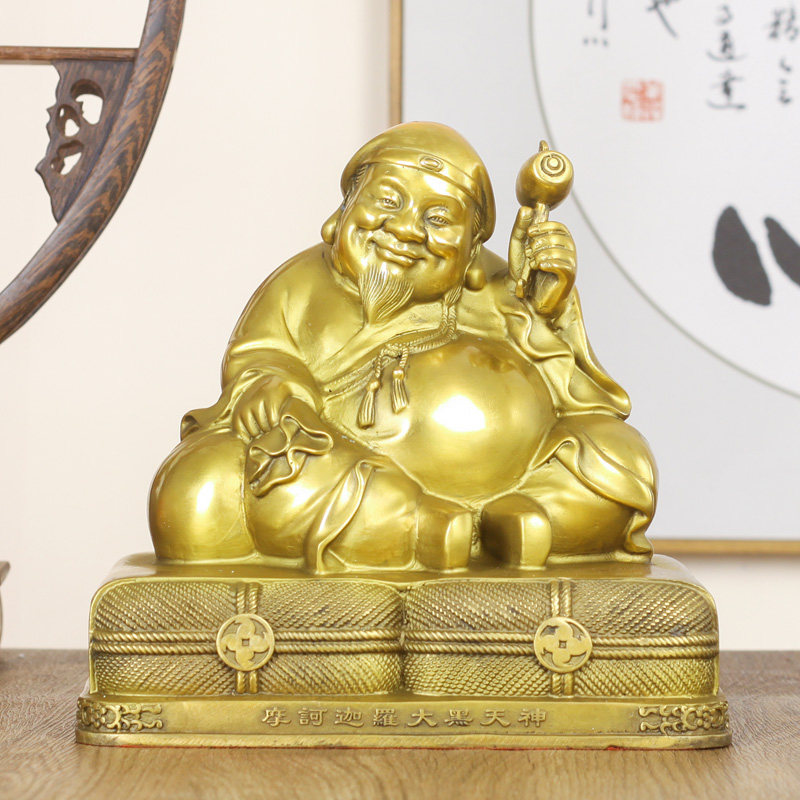 铜大黑天摆件纯黄铜财神铜密宗摩诃迦罗像大号客厅供奉佛像送礼