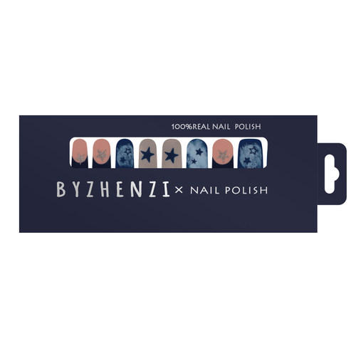 Byzhenzi store【牛仔很忙】  蓝色五角星法式魔镜甲油膜美甲贴