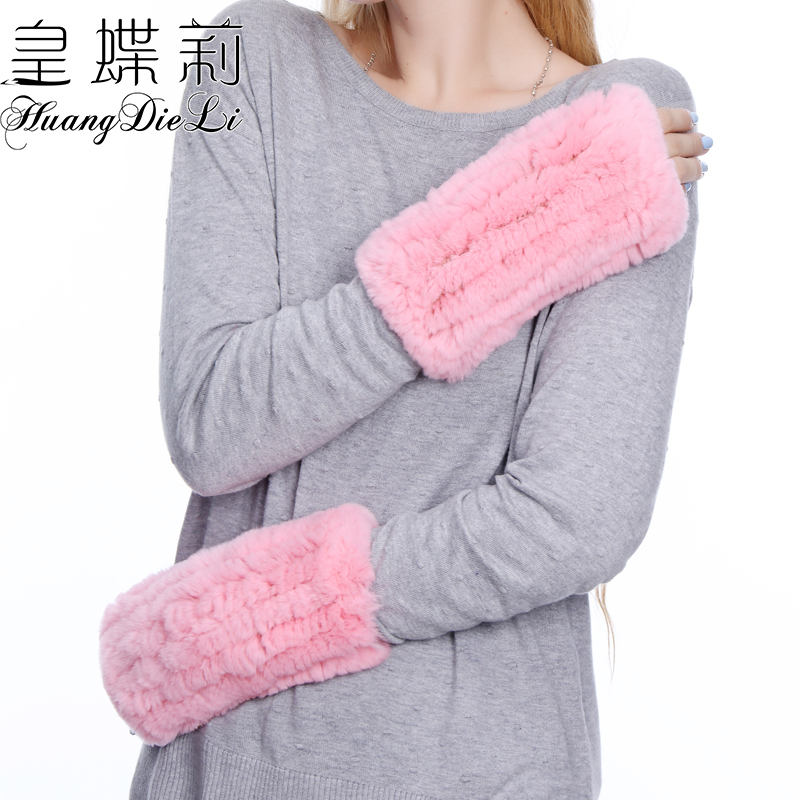 兔毛露指手套冬天女皮草半指加厚双面獭兔毛厚实骑车防风护袖保暖