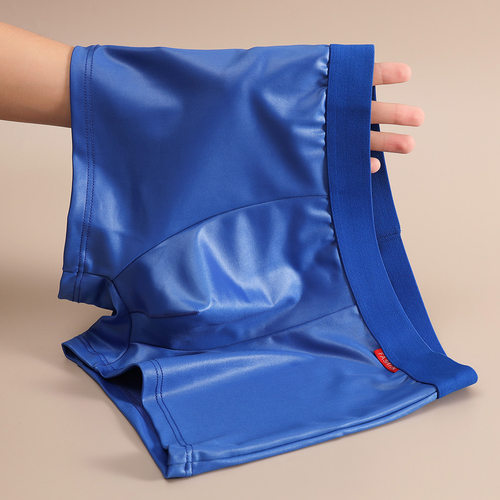 新款男士内裤男生仿皮性感个性四角裤头男式纯色简约舒适平角裤衩