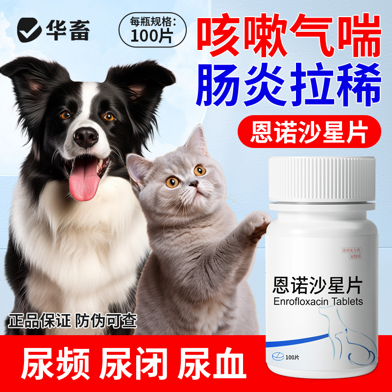 华畜恩诺沙星片口服猫咪尿闭尿血尿路感染狗狗尿道消炎泌尿结石药