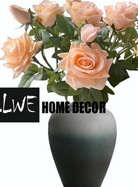 香槟色玫瑰花仿真花手感保湿客厅装饰花酒店样板房装饰摆件妃子玫