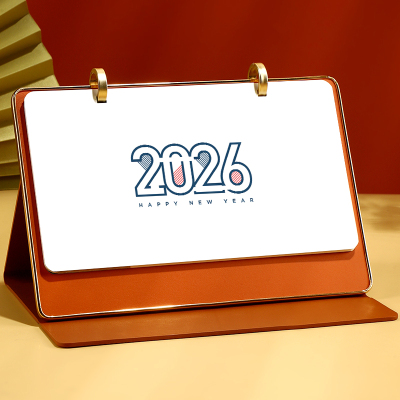 2026年新款马年笔记本式皮架金边台历月历计划本桌面创意摆件自律打卡记事年会公司企业logo定制礼盒装