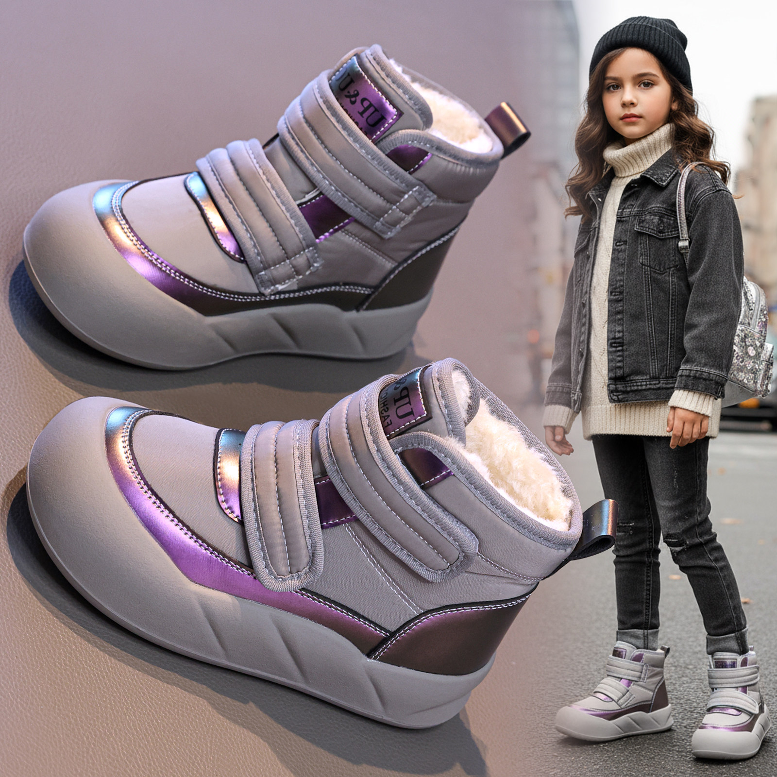 女童雪地靴子2025新款冬季加绒加厚短靴防水棉鞋大童冬鞋儿童棉靴