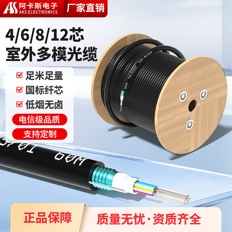 阿卡斯电子 4芯多模室外光缆光纤线6芯/8芯/12芯铠装户外双钢丝GYXTW4A1中心束管电信级