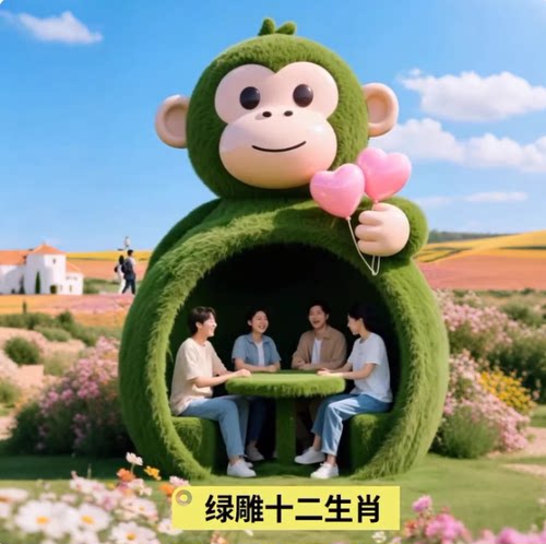 马年拍马屁场景布置成品装饰仿真绿雕工艺品订制商场网红打卡