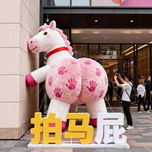 马年拍马屁场景布置成品装饰仿真绿雕工艺品订制商场网红打卡