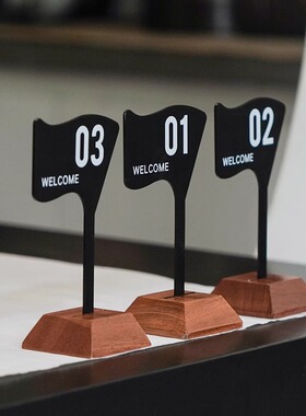 立式桌号牌金属桌面立牌个性旗帜黑色数字点餐牌号码牌高级餐厅扫码点餐牌实木咖啡厅桌牌号展示牌台号牌台卡