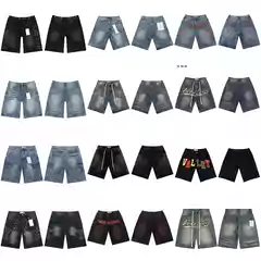 American-Style Trendy Brand Valley Shorts for Men with Rhinestone Embroidery and Rivets, Straight-Cut Five-Point Pants, Hip-Hop Five-Point Denim Shorts