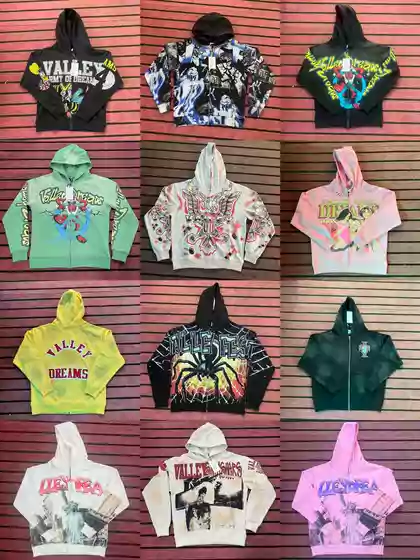 Vale Dream Valley Zip up Hoodie with Rhinestones, Hip-Hop High Street Fashion Brand Cardigan Sweatshirt Jacket