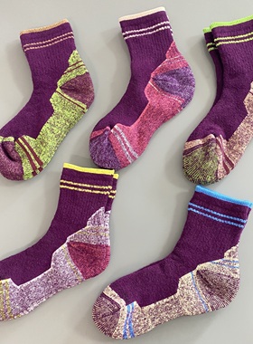 80%美利奴羊毛袜紫色加厚保暖男女登山滑雪运动户外毛圈中筒袜子