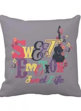 紫色甜蜜音乐图案插画 方形抱枕靠枕沙发靠垫礼物