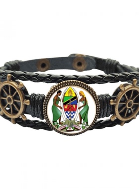 坦桑尼亚非洲国徽 海洋船舵皮革手链腕带礼物