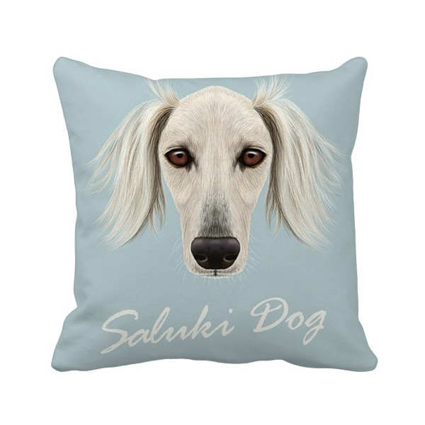长脸白色萨路基犬宠物动物 方形抱枕靠枕沙发靠垫双面含芯礼物