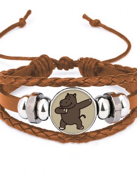 河马站立运动姿势 手链腕带皮革首饰装饰品