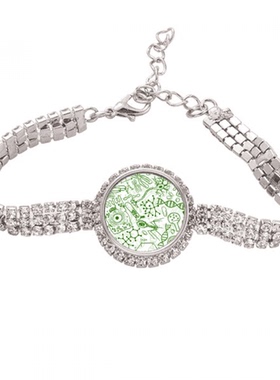绿色显微镜细胞结构生物插画 手链手镯镶嵌钻首饰饰品礼物