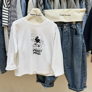 男童纯棉卡通T恤2026春装儿童宽松圆领长袖白色打底衫上衣卫衣潮