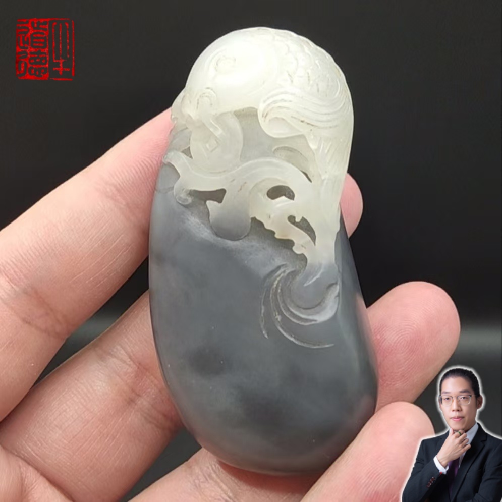 和田玉青海料烟紫白玉手工巧雕手把件天然保真正宗高端奢饰品