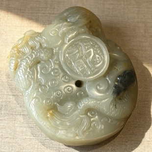 和田玉籽料携子上朝（龙和貔貅）有大权在握之意手把件267.6克