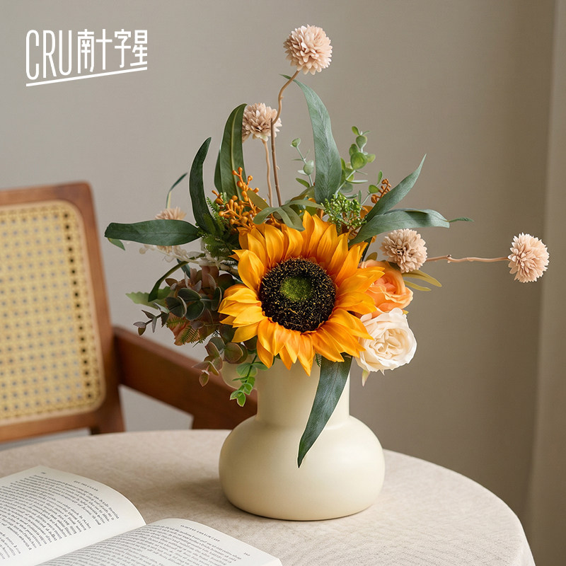 向日葵仿真花一举夺魁小花束高档逼真客厅餐桌装饰摆设花干花花束