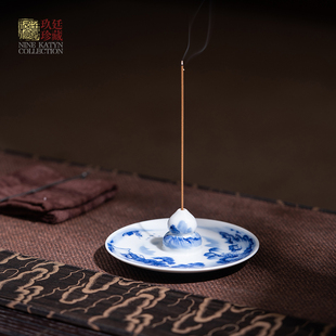 景德镇手工陶瓷手绘青花香炉香插香座香薰香道香托山水香盘摆件