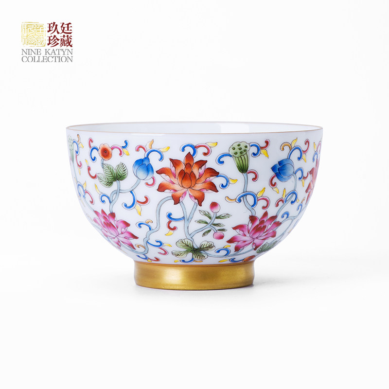 景德镇茶具手绘珐琅彩功夫茶杯描金主人杯陶瓷手工品茗杯个人单杯