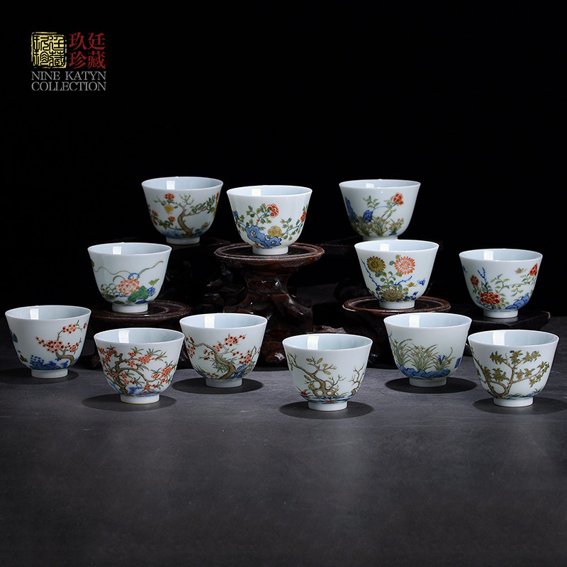 玖廷康熙十二花神杯景德镇仿古茶具手绘五彩功夫品茗杯主人杯单杯