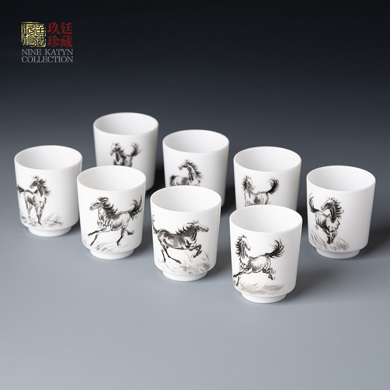 景德镇手工陶瓷茶杯手绘2026年八骏图马套装功夫茶具主人杯品茗杯