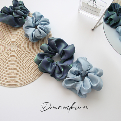 淡蓝绿豆沙真丝亚麻大肠发圈