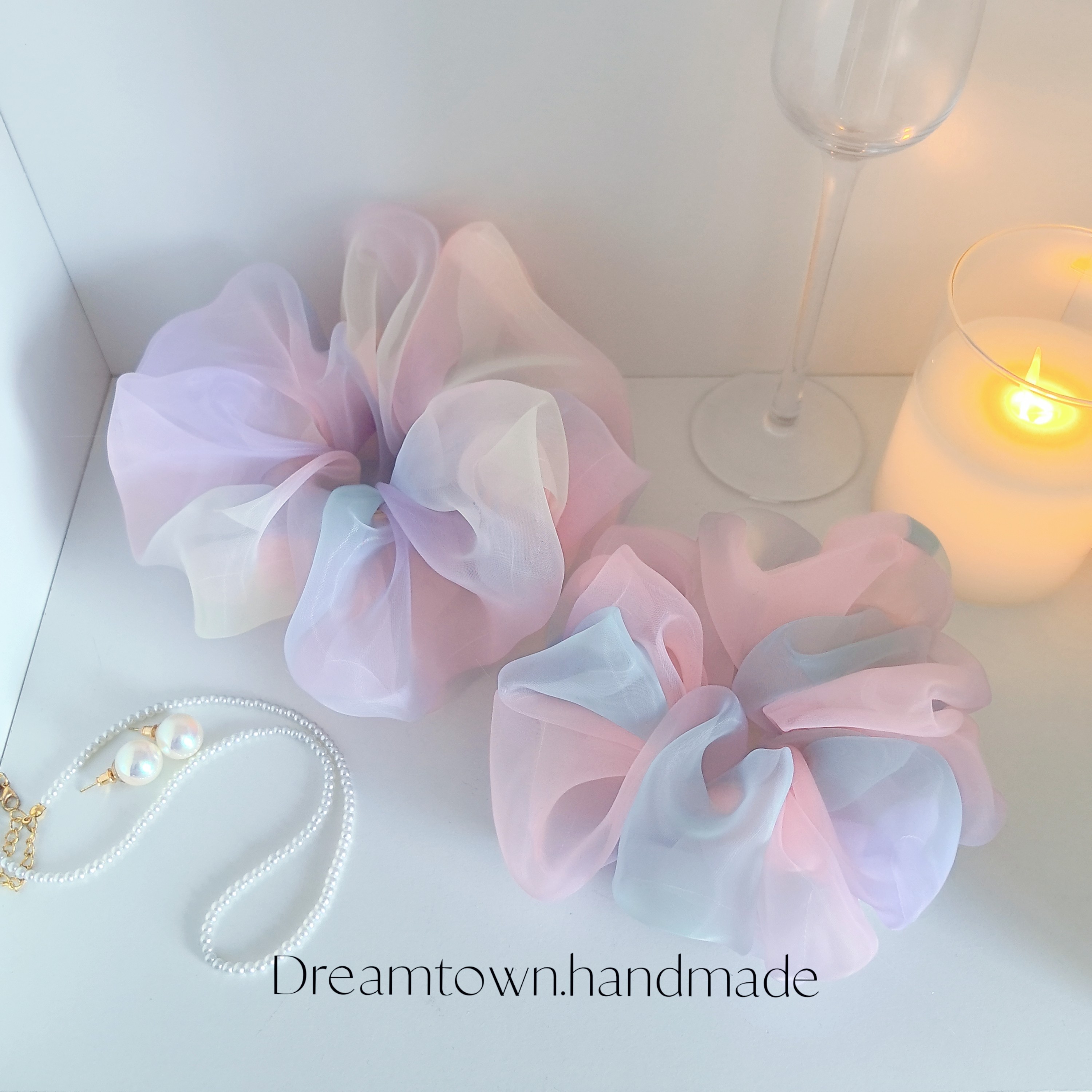 Dreamtown/长夏入梦 独立手作欧根纱发圈超大肠圈梦幻少女感发饰