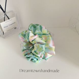 dreamtown 莫奈花园朦胧柔光仿绸缎大肠发圈仙女风温柔布艺发绳