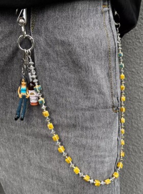 KGSC原创y2k潮流方珠cleanfit裤链插兜女孩酒瓶牛仔裤裤链