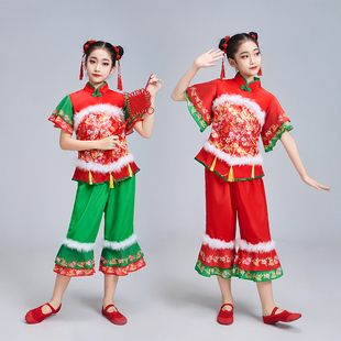 儿童秧歌演出服喜庆元旦开门红灯笼舞小萌娃演出盛世欢腾中国红