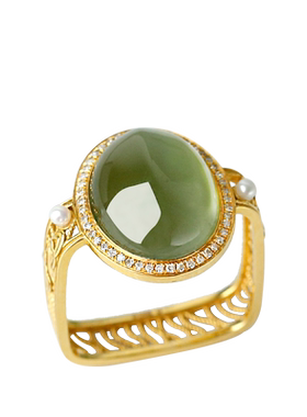 和田玉碧玉戒指女款18K金