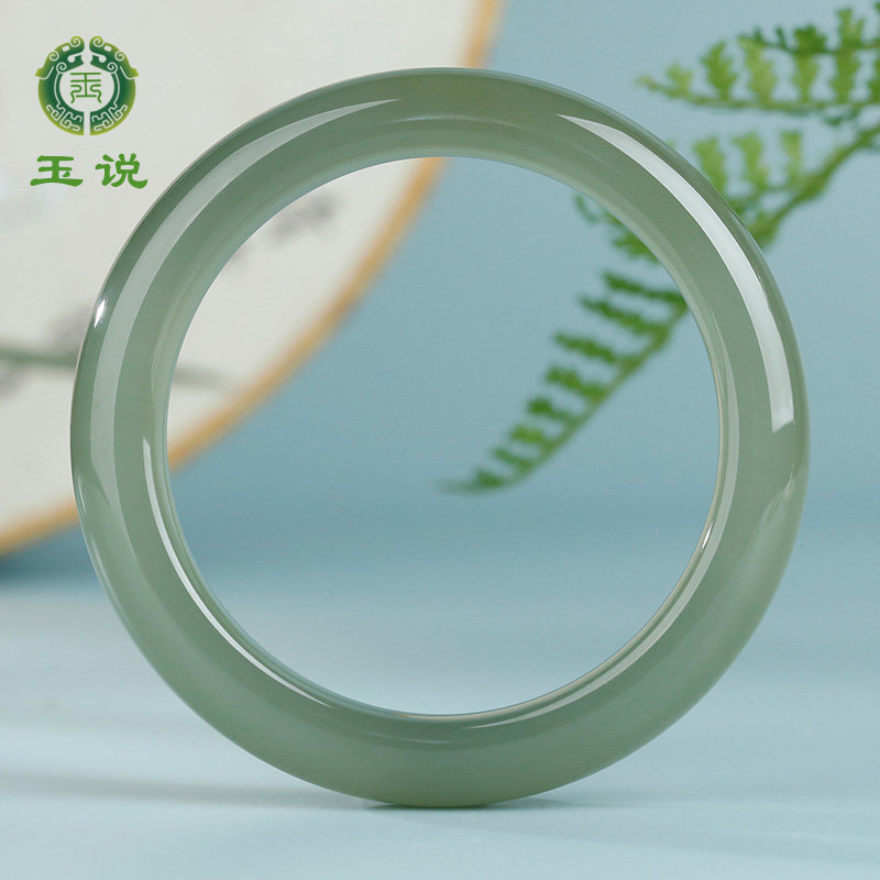 玉说和田玉手镯女款玉镯子冰油青冰绿圆满富贵玉镯子内径约54mm