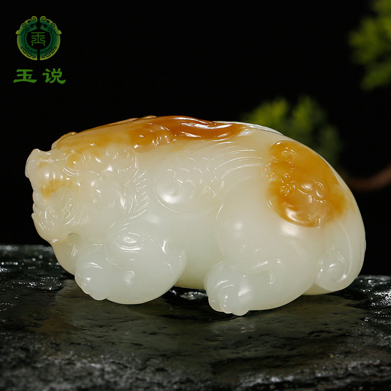 和田玉貔貅手把件男款糖白