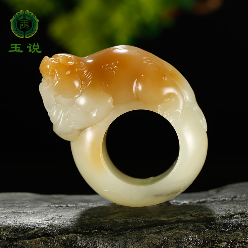 和田玉貔貅扳指男款糖白青