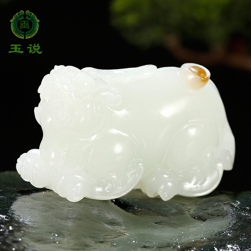 玉说和田玉貔貅手把件男款糖白羊脂玉元宝皮休仿古瑞兽玉石把玩件