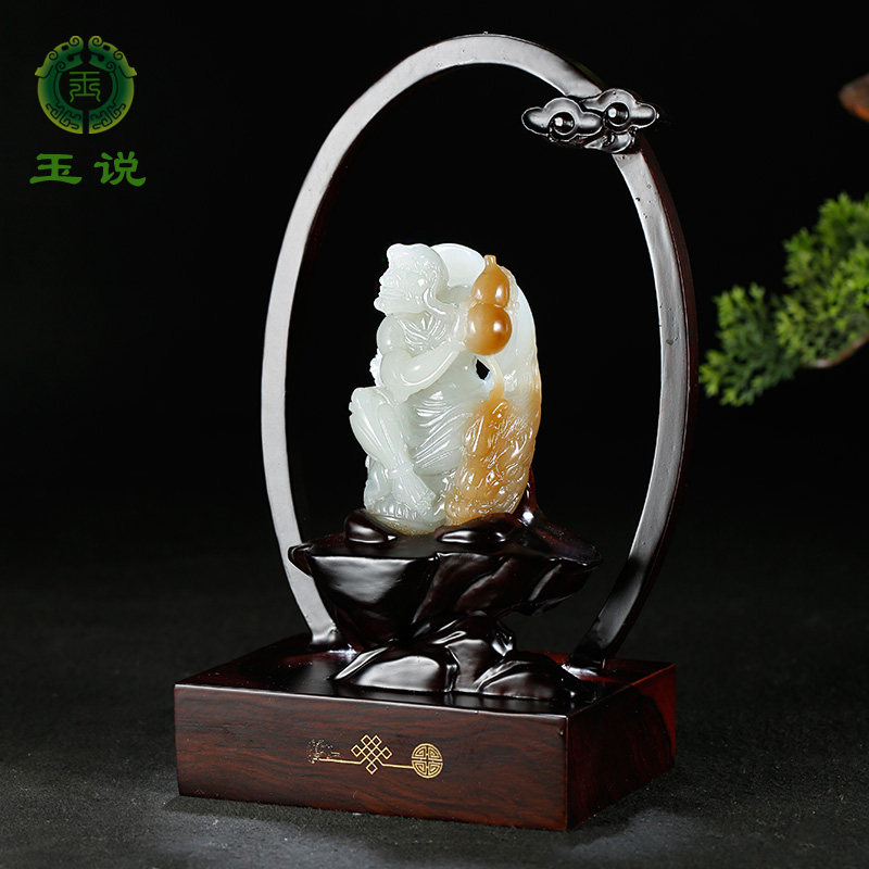 和田玉瘦罗汉小摆件糖青白玉