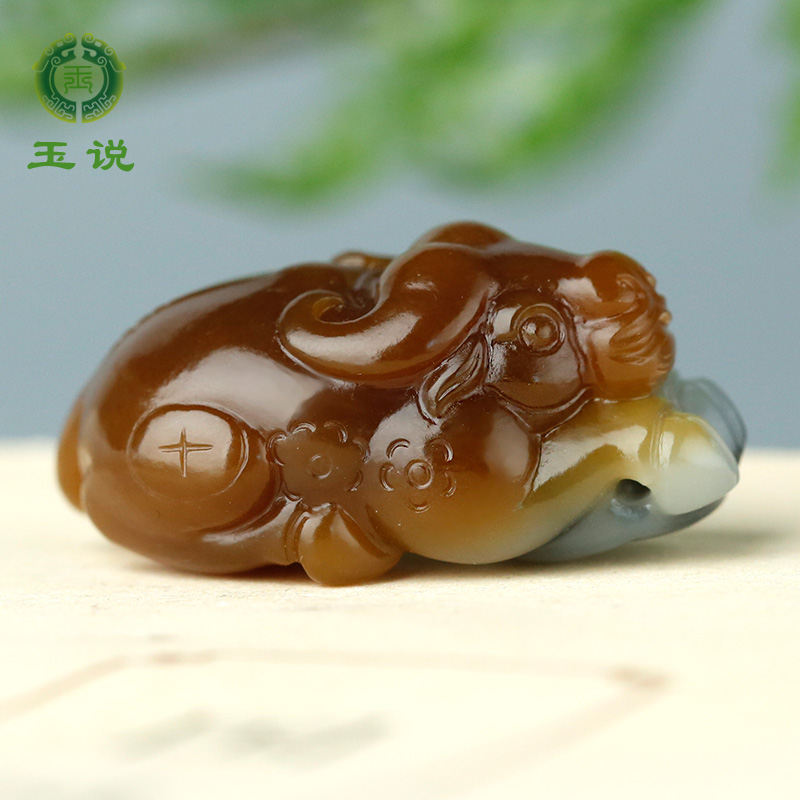玉说和田玉生肖牛吊坠男女款玉坠糖白青花三色太极牛玉佩玉石挂件
