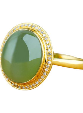 和田玉戒指女款18K金真