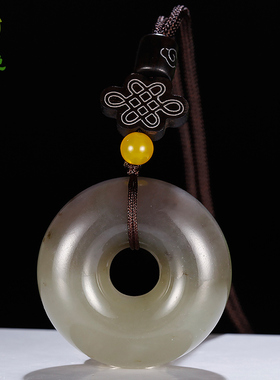 玉说和田玉平安扣吊坠男女款玉坠玉佩烟灰色平安环挂件玉石附证书