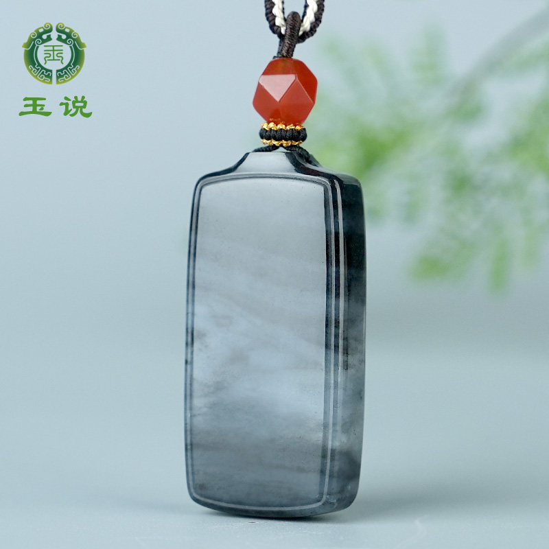 玉说和田玉青花平安牌吊坠男款玉坠水墨青花无事牌玉佩玉石挂件