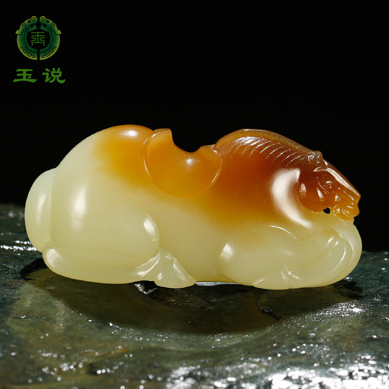 玉说和田玉生肖马吊坠男女款玉坠糖青白玉唐马鸿运高照玉挂件WGS