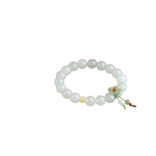 玉说和田玉手链女款玉石结艺珠串冰白小花朵富贵玉手饰附证书