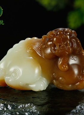 和田玉貔貅手把件男款糖青白玉